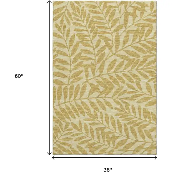 Gold And Ivory Botanical Leaves Washable Area Rug With UV Protection Photo 3