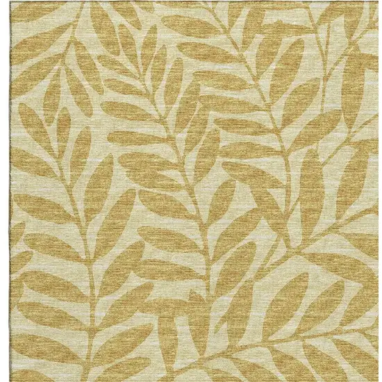 Gold And Ivory Botanical Leaves Washable Area Rug With UV Protection Photo 9