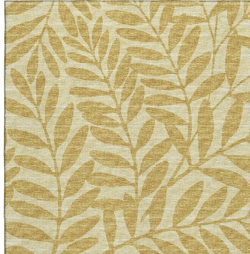 Gold And Ivory Botanical Leaves Washable Area Rug With UV Protection Photo 9