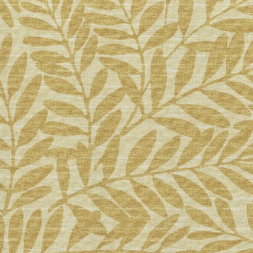 Gold And Ivory Botanical Leaves Washable Area Rug With UV Protection Photo 9