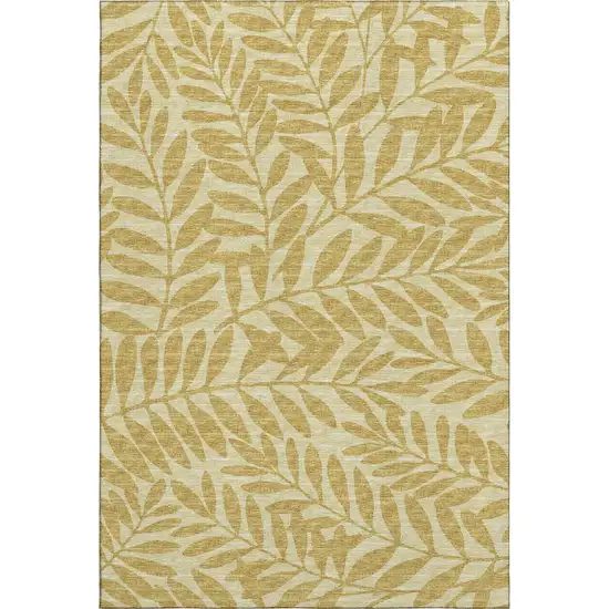Gold And Ivory Botanical Leaves Washable Area Rug With UV Protection Photo 2