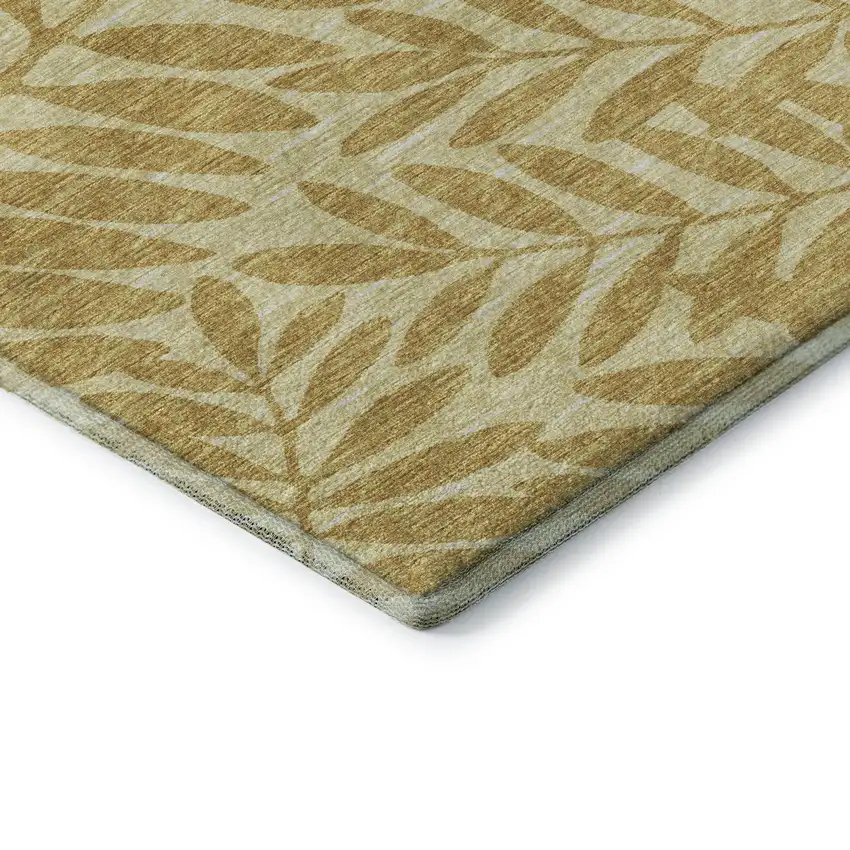 Gold And Ivory Botanical Leaves Washable Area Rug With UV Protection Photo 7