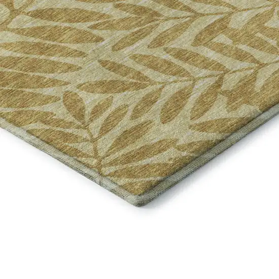 Gold And Ivory Botanical Leaves Washable Area Rug With UV Protection Photo 7