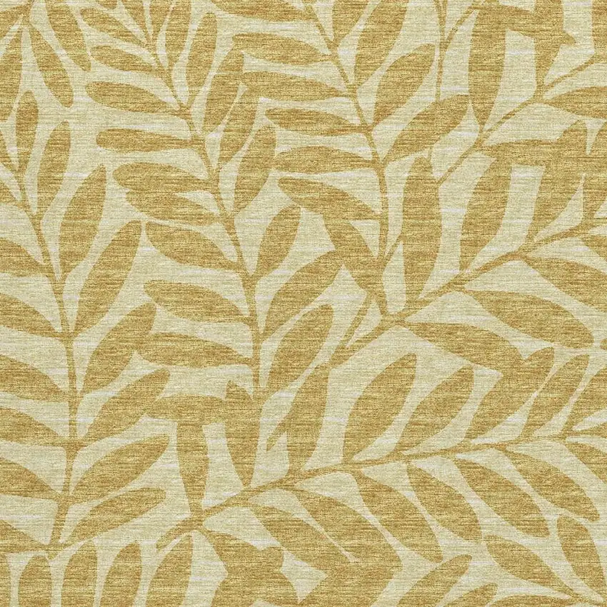 Gold And Ivory Botanical Leaves Washable Area Rug With UV Protection Photo 9