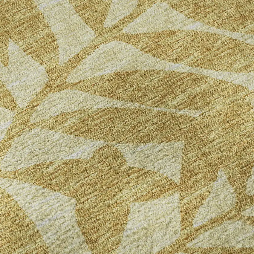 Gold And Ivory Botanical Leaves Washable Area Rug With UV Protection Photo 9