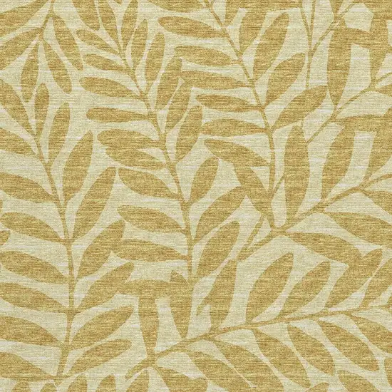 Gold And Ivory Botanical Leaves Washable Area Rug With UV Protection Photo 9