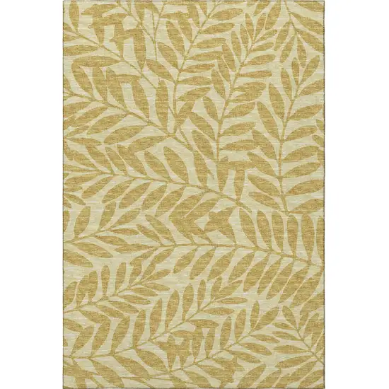 Gold And Ivory Botanical Leaves Washable Area Rug With UV Protection Photo 6
