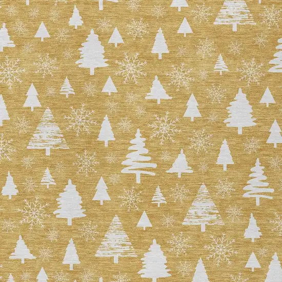 Gold And Ivory Botanical Leaves Washable Indoor Outdoor Area Rug Photo 4