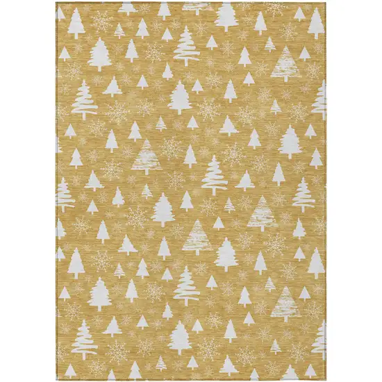 Gold And Ivory Botanical Leaves Washable Indoor Outdoor Area Rug Photo 1