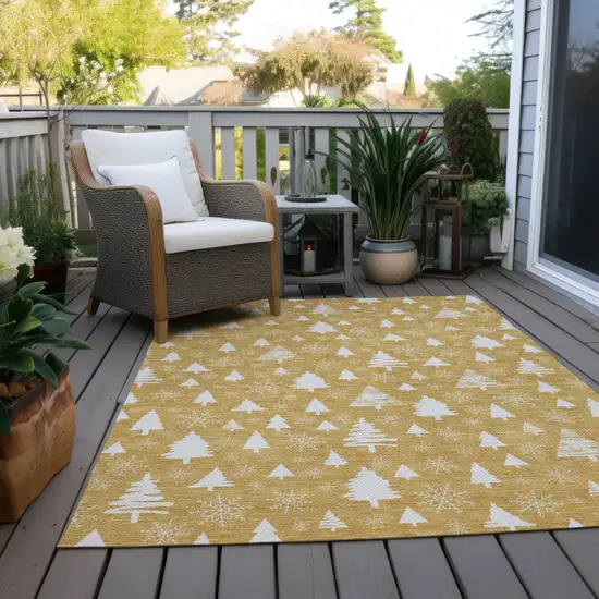 Gold And Ivory Botanical Leaves Washable Indoor Outdoor Area Rug Photo 9