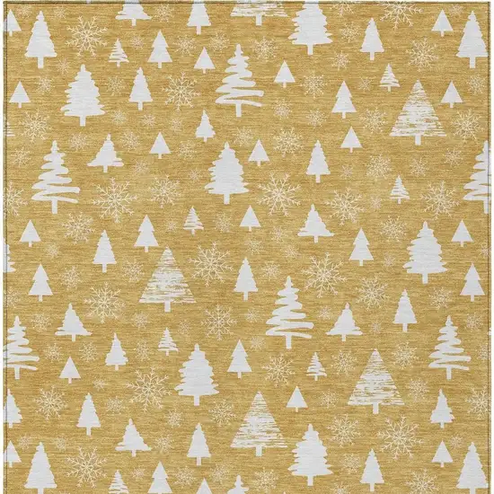 Gold And Ivory Botanical Leaves Washable Indoor Outdoor Area Rug Photo 4