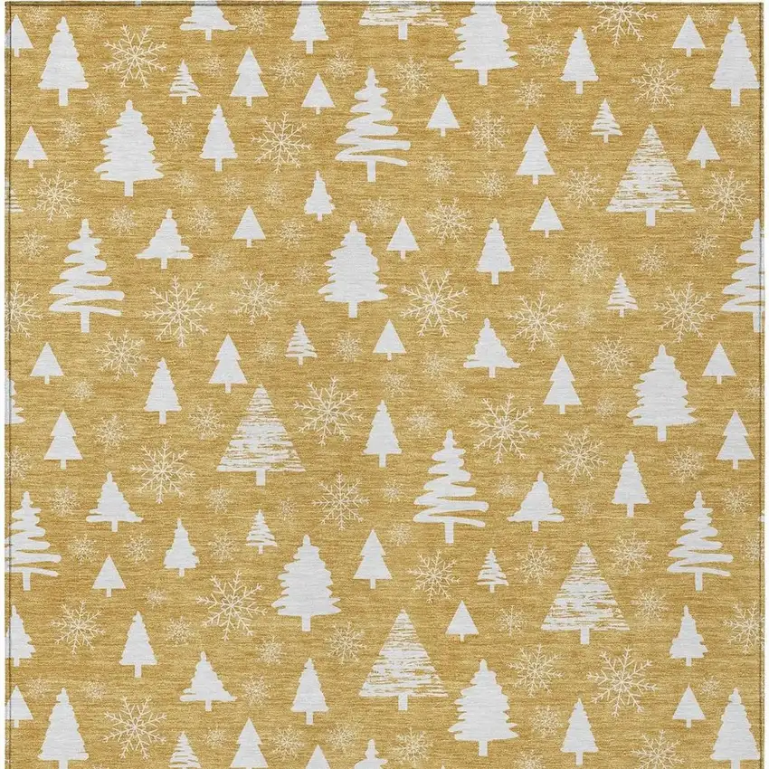 Gold And Ivory Botanical Leaves Washable Indoor Outdoor Area Rug Photo 4