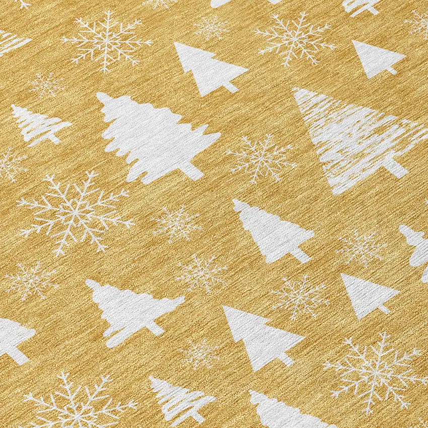 Gold And Ivory Snowflake Washable Indoor Outdoor Area Rug Photo 8