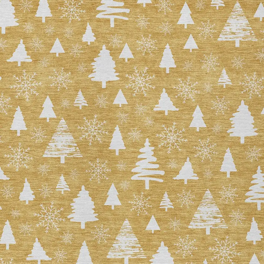 Gold And Ivory Snowflake Washable Indoor Outdoor Area Rug Photo 7