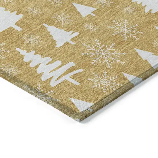 Gold And Ivory Snowflake Washable Indoor Outdoor Area Rug Photo 6