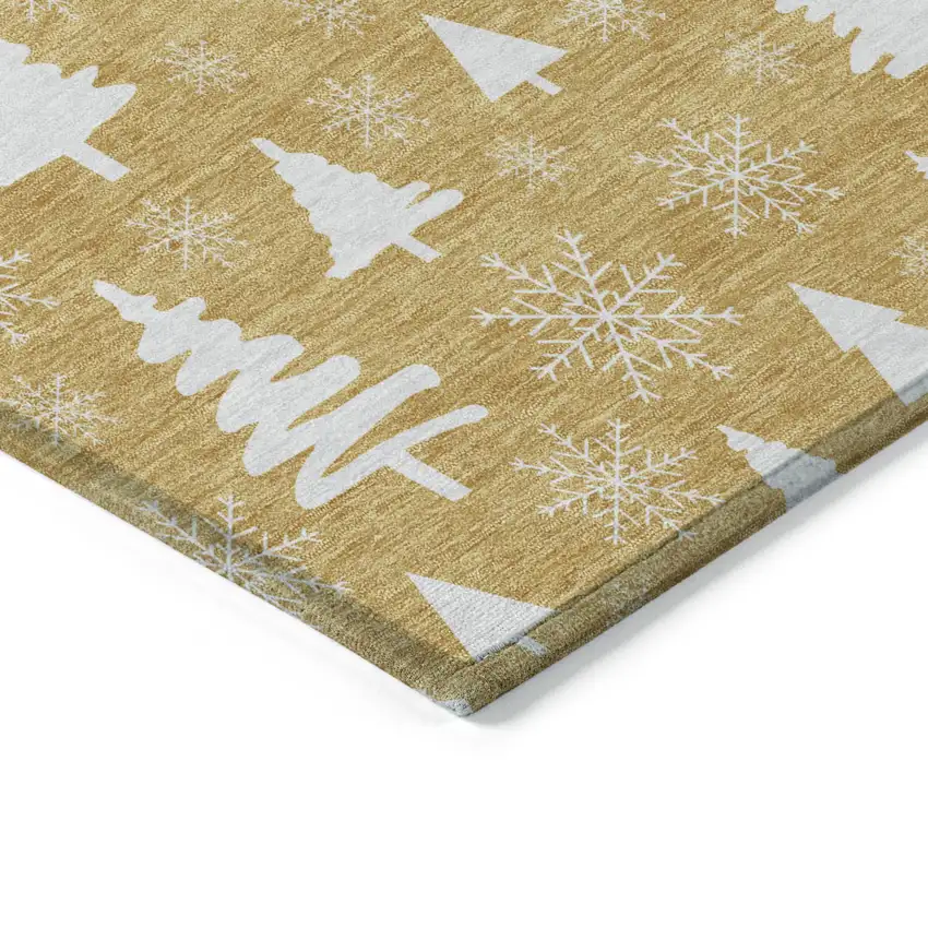 Gold And Ivory Snowflake Washable Indoor Outdoor Area Rug Photo 6