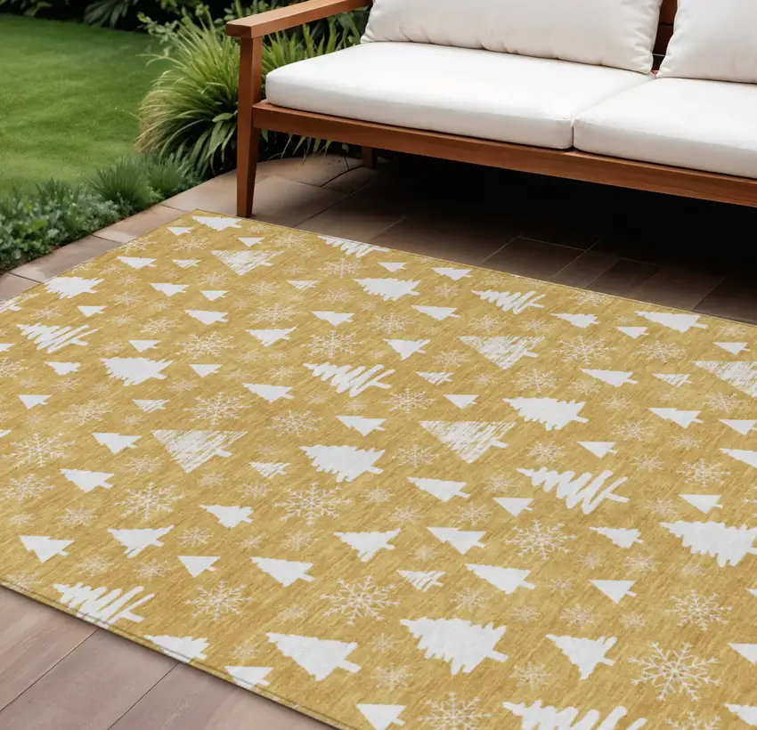 Gold And Ivory Botanical Leaves Washable Indoor Outdoor Area Rug Photo 2