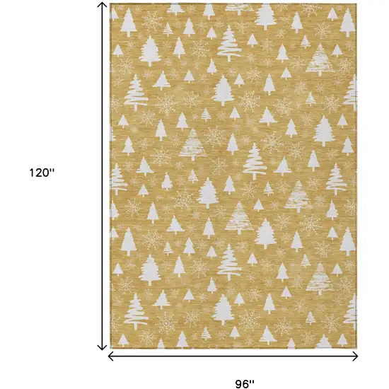 Gold And Ivory Snowflake Washable Indoor Outdoor Area Rug Photo 9