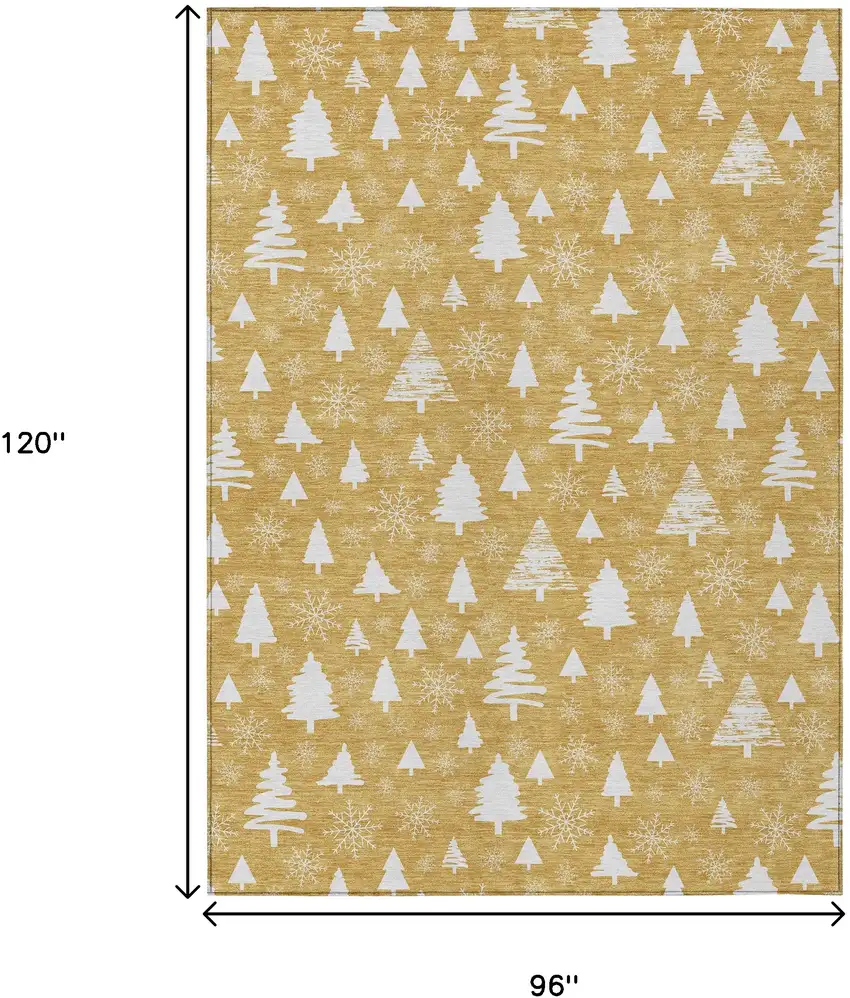 Gold And Ivory Snowflake Washable Indoor Outdoor Area Rug Photo 9