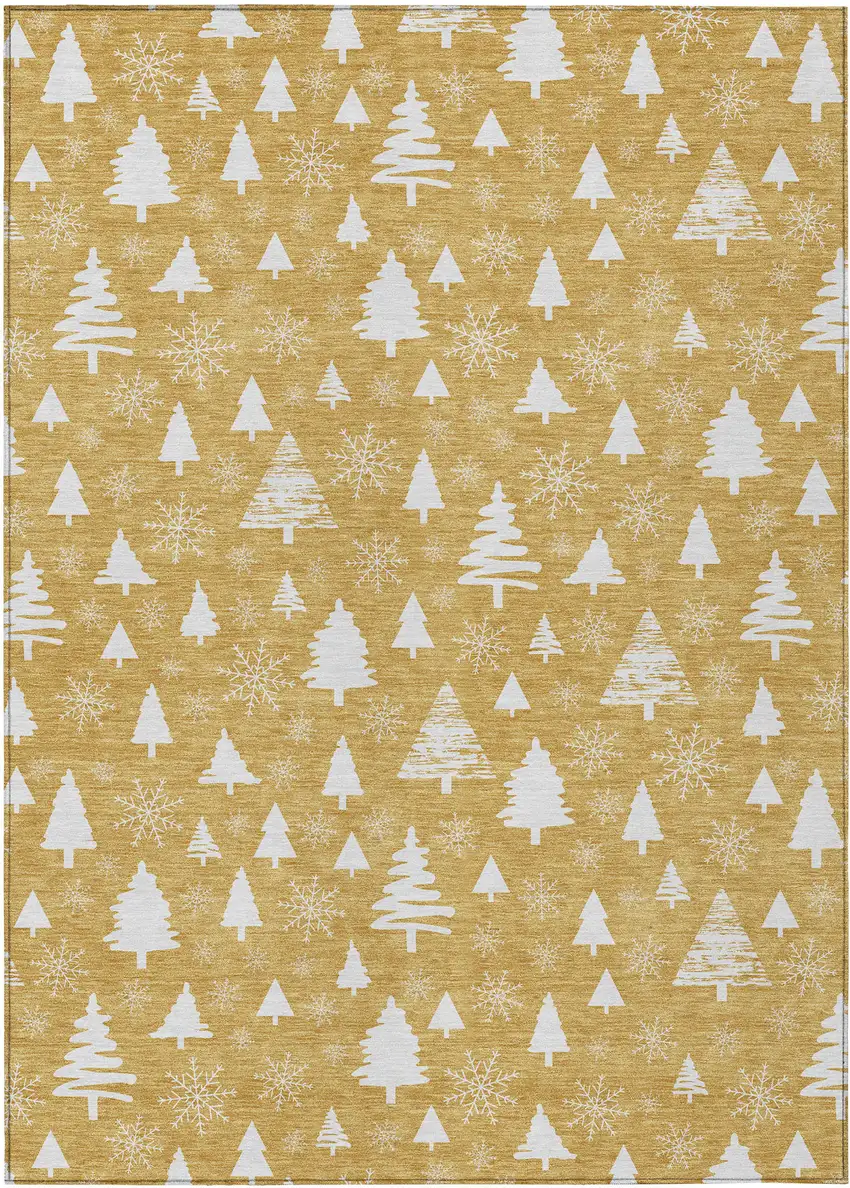 Gold And Ivory Botanical Leaves Washable Indoor Outdoor Area Rug Photo 1