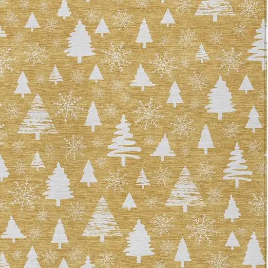 Gold And Ivory Botanical Leaves Washable Indoor Outdoor Area Rug Photo 4