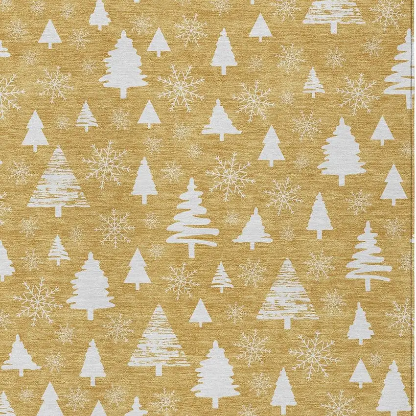 Gold And Ivory Botanical Leaves Washable Indoor Outdoor Area Rug Photo 4