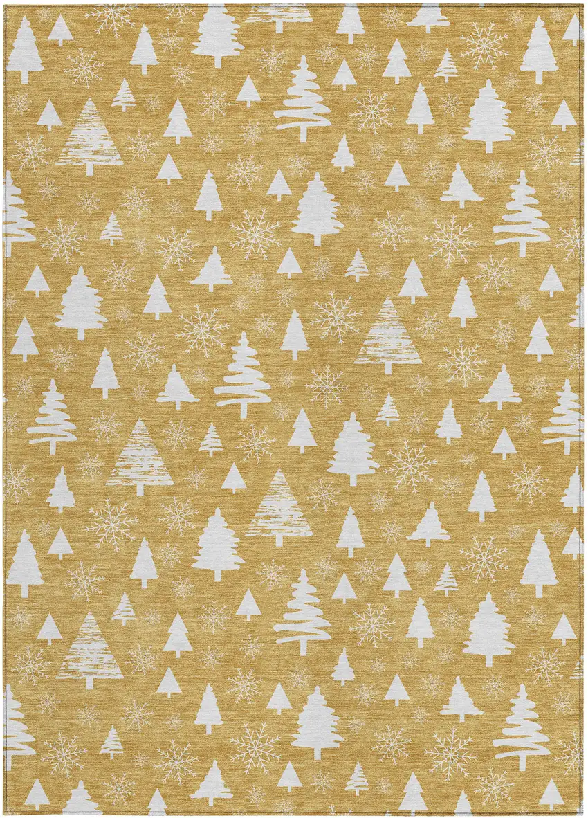 Gold And Ivory Botanical Leaves Washable Indoor Outdoor Area Rug Photo 3