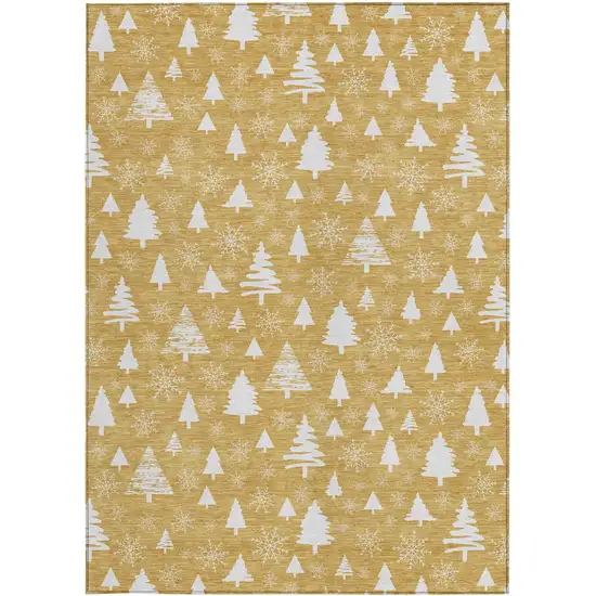 Gold And Ivory Botanical Leaves Washable Indoor Outdoor Area Rug Photo 3