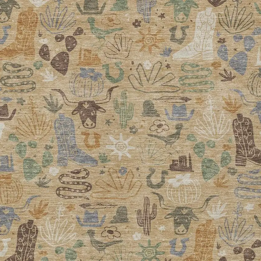 Gold And Ivory Cactus Washable Indoor Outdoor Area Rug Photo 3
