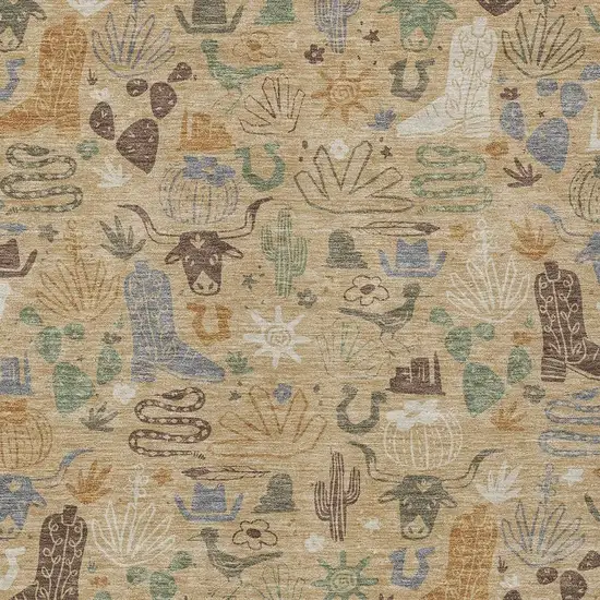 Gold And Ivory Cactus Washable Indoor Outdoor Area Rug Photo 3