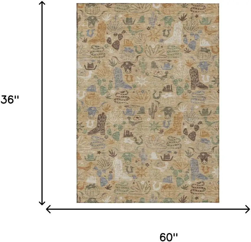Gold And Ivory Cactus Washable Indoor Outdoor Area Rug Photo 7