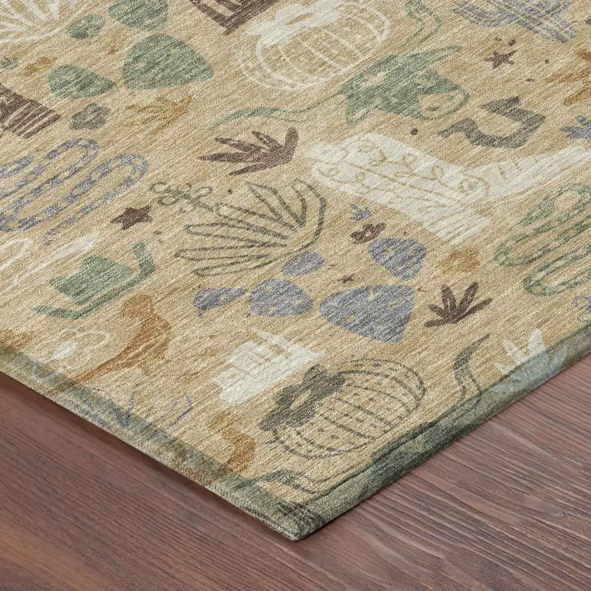 Gold And Ivory Cactus Washable Indoor Outdoor Area Rug Photo 5