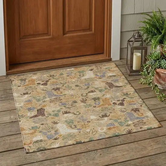 Gold And Ivory Cactus Washable Indoor Outdoor Area Rug Photo 1