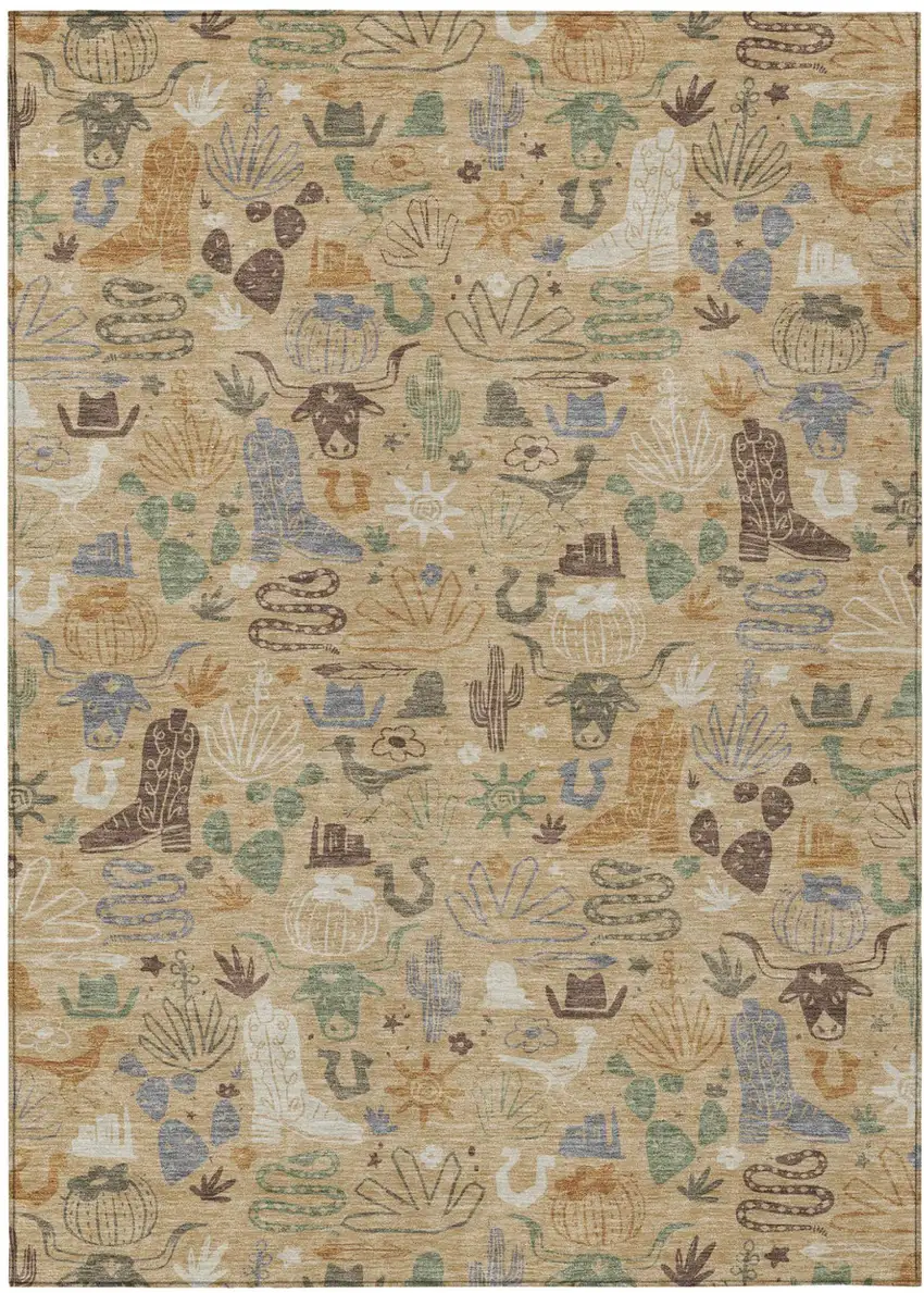 Gold And Ivory Cactus Washable Indoor Outdoor Area Rug Photo 2