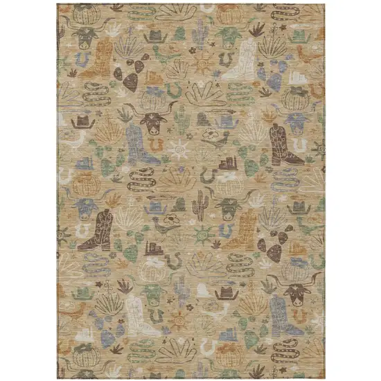 Gold And Ivory Cactus Washable Indoor Outdoor Area Rug Photo 2