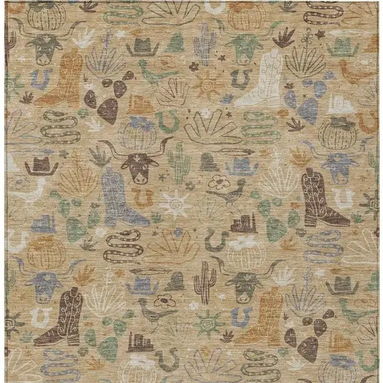 Gold And Ivory Cactus Washable Indoor Outdoor Area Rug Photo 4