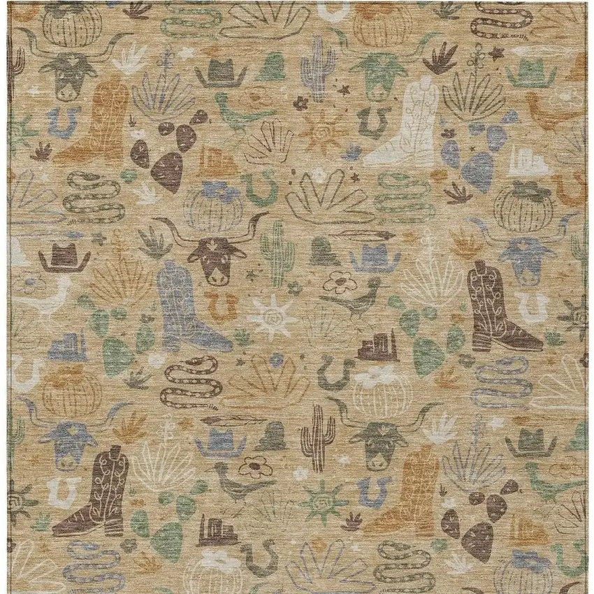 Gold And Ivory Cactus Washable Indoor Outdoor Area Rug Photo 4