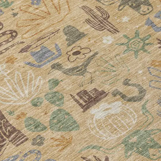 Gold And Ivory Cactus Washable Indoor Outdoor Area Rug Photo 6