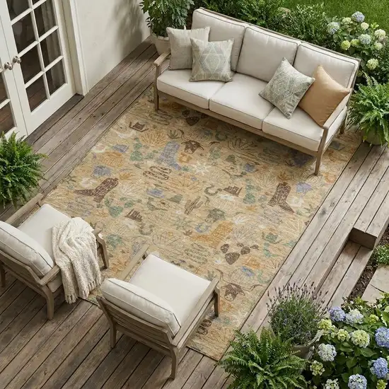Gold And Ivory Cactus Washable Indoor Outdoor Area Rug Photo 1
