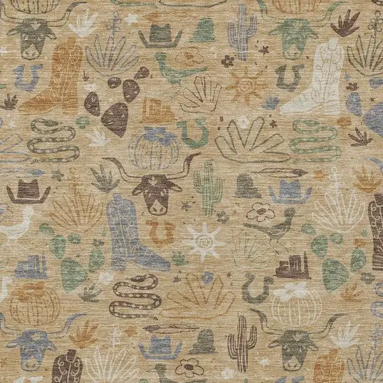 Gold And Ivory Cactus Washable Indoor Outdoor Area Rug Photo 3