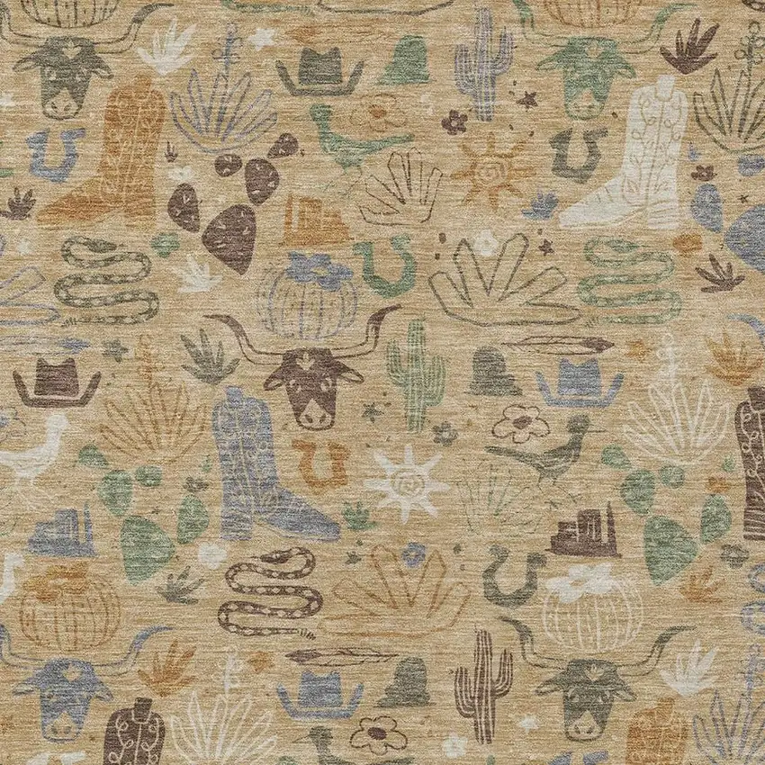 Gold And Ivory Cactus Washable Indoor Outdoor Area Rug Photo 3