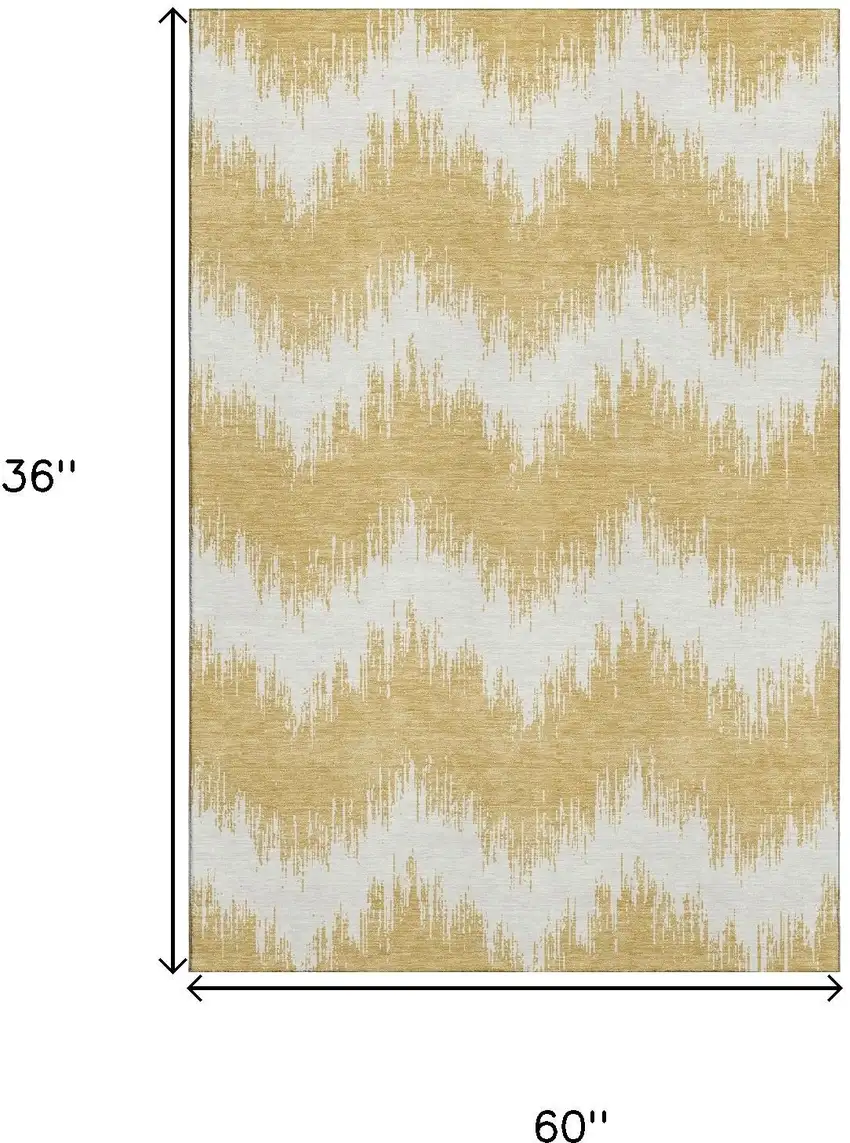 Gold And Ivory Chevron Washable Area Rug With UV Protection Photo 3