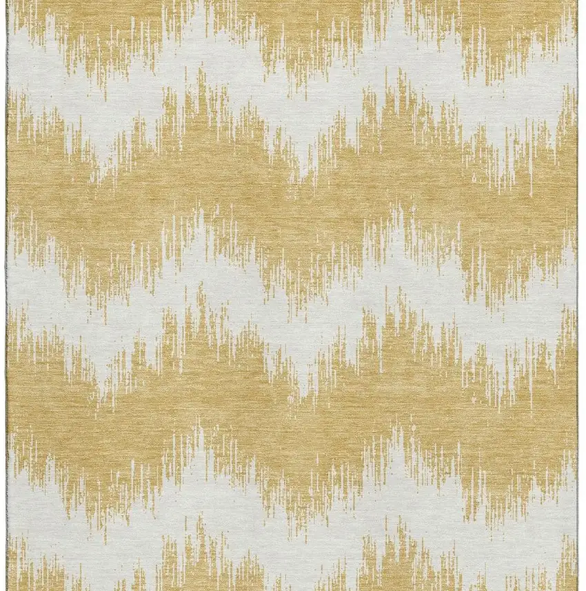 Gold And Ivory Chevron Washable Area Rug With UV Protection Photo 5