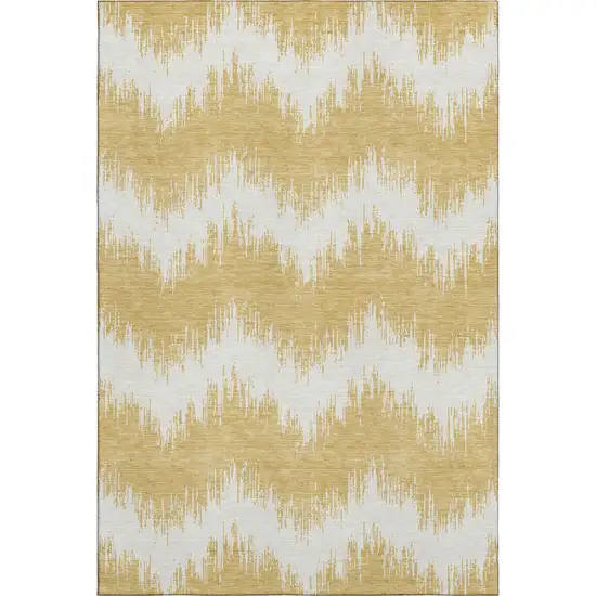 Gold And Ivory Chevron Washable Area Rug With UV Protection Photo 6