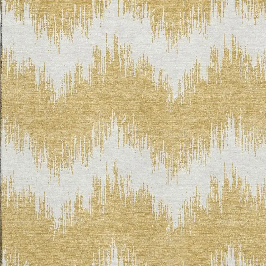 Gold And Ivory Chevron Washable Area Rug With UV Protection Photo 4