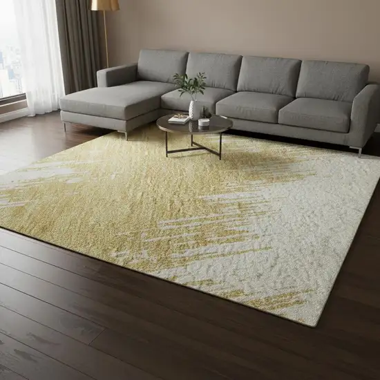 Gold And Ivory Chevron Washable Area Rug With UV Protection Photo 2