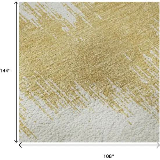 Gold And Ivory Chevron Washable Area Rug With UV Protection Photo 9