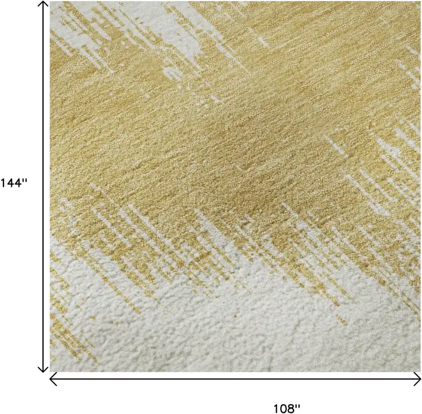Gold And Ivory Chevron Washable Area Rug With UV Protection Photo 9