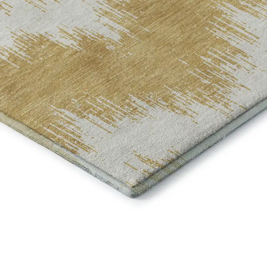 Gold And Ivory Chevron Washable Area Rug With UV Protection Photo 7