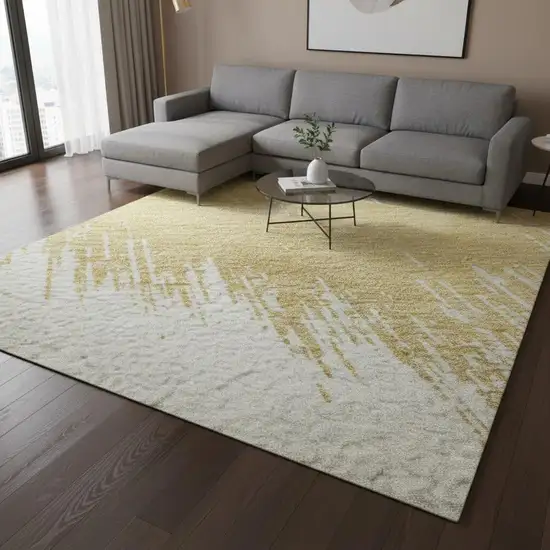 Gold And Ivory Chevron Washable Area Rug With UV Protection Photo 2